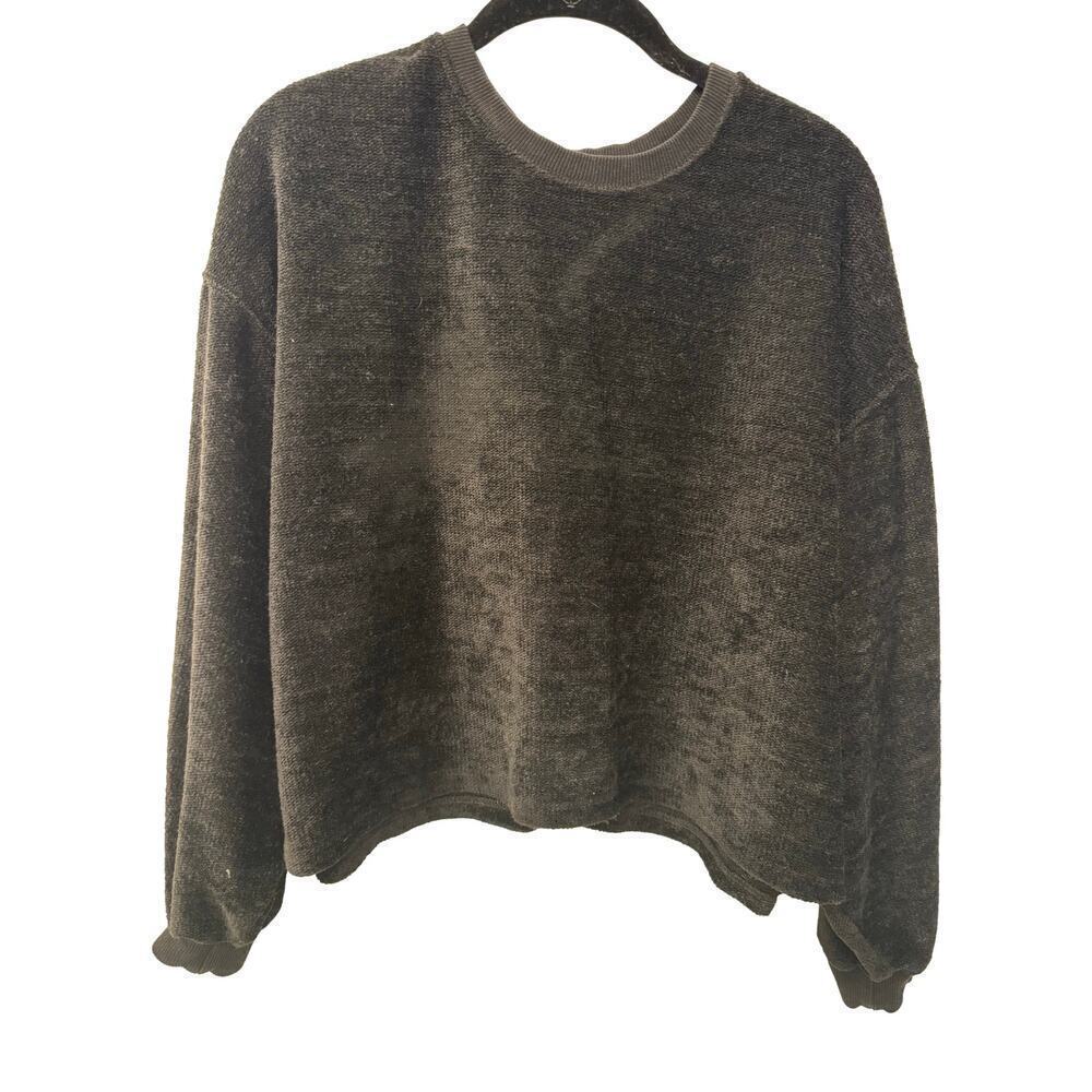 Zara Sweater Women's Medium Black Chenille Boxy Fit Grandma Cozy Stretch